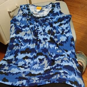 Blue Patterned Sleeveless Top